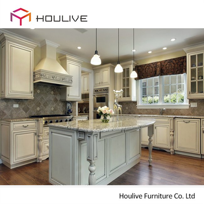 French style apartment use solid wood white kitchen cabinets in set