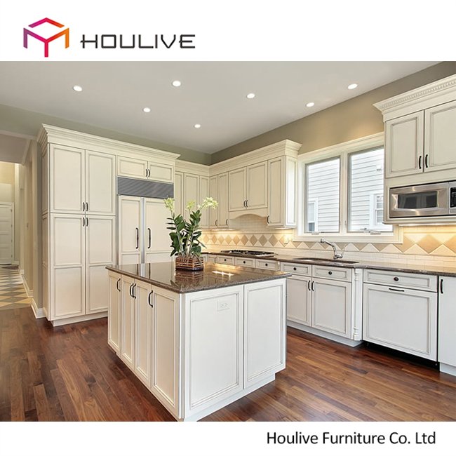 French style apartment use solid wood white kitchen cabinets in set