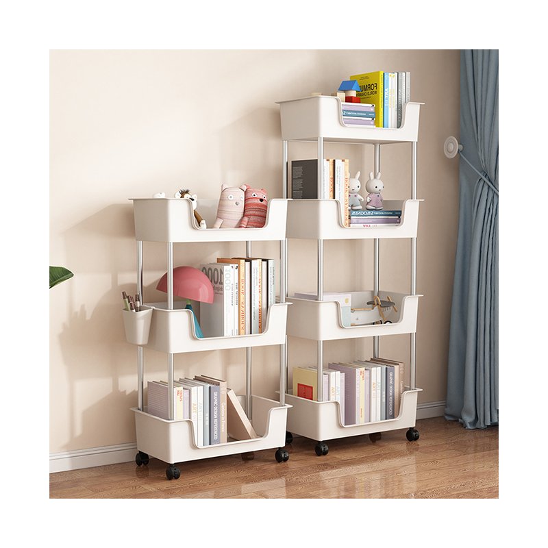 Multifunctional 4-Tier Plastic Rolling Utility Cart Movable Kitchen Storage Rack With Wheels Organizer Trolley