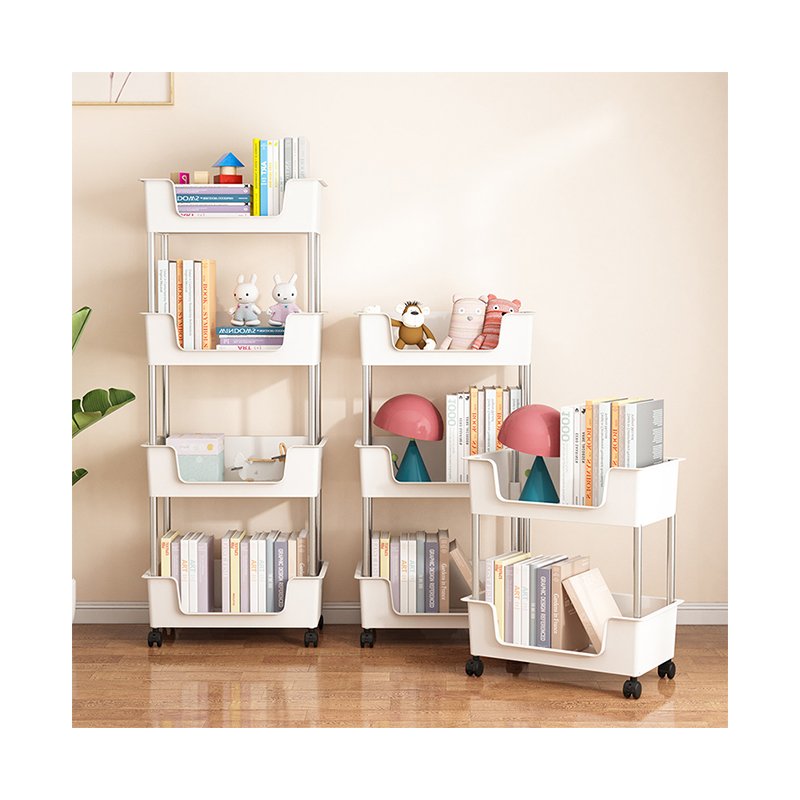 Multifunctional 4-Tier Plastic Rolling Utility Cart Movable Kitchen Storage Rack With Wheels Organizer Trolley