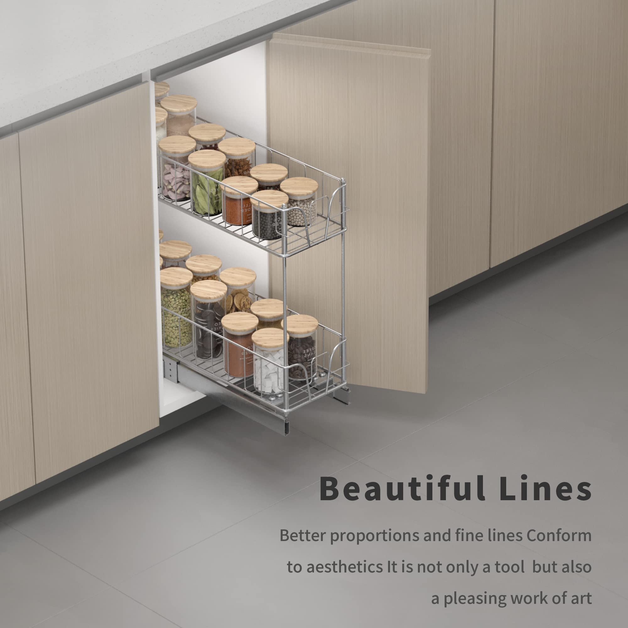 TKK Customized Cabinet Pull-Out Sliding Kitchen Cabinet Basket Seasoning Rack Magic Corner Food Cutlery Storage Space