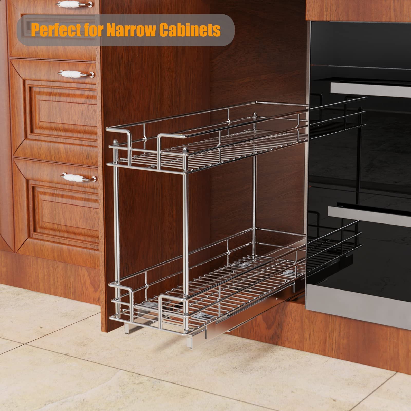 TKK Customized Cabinet Pull-Out Sliding Kitchen Cabinet Basket Seasoning Rack Magic Corner Food Cutlery Storage Space