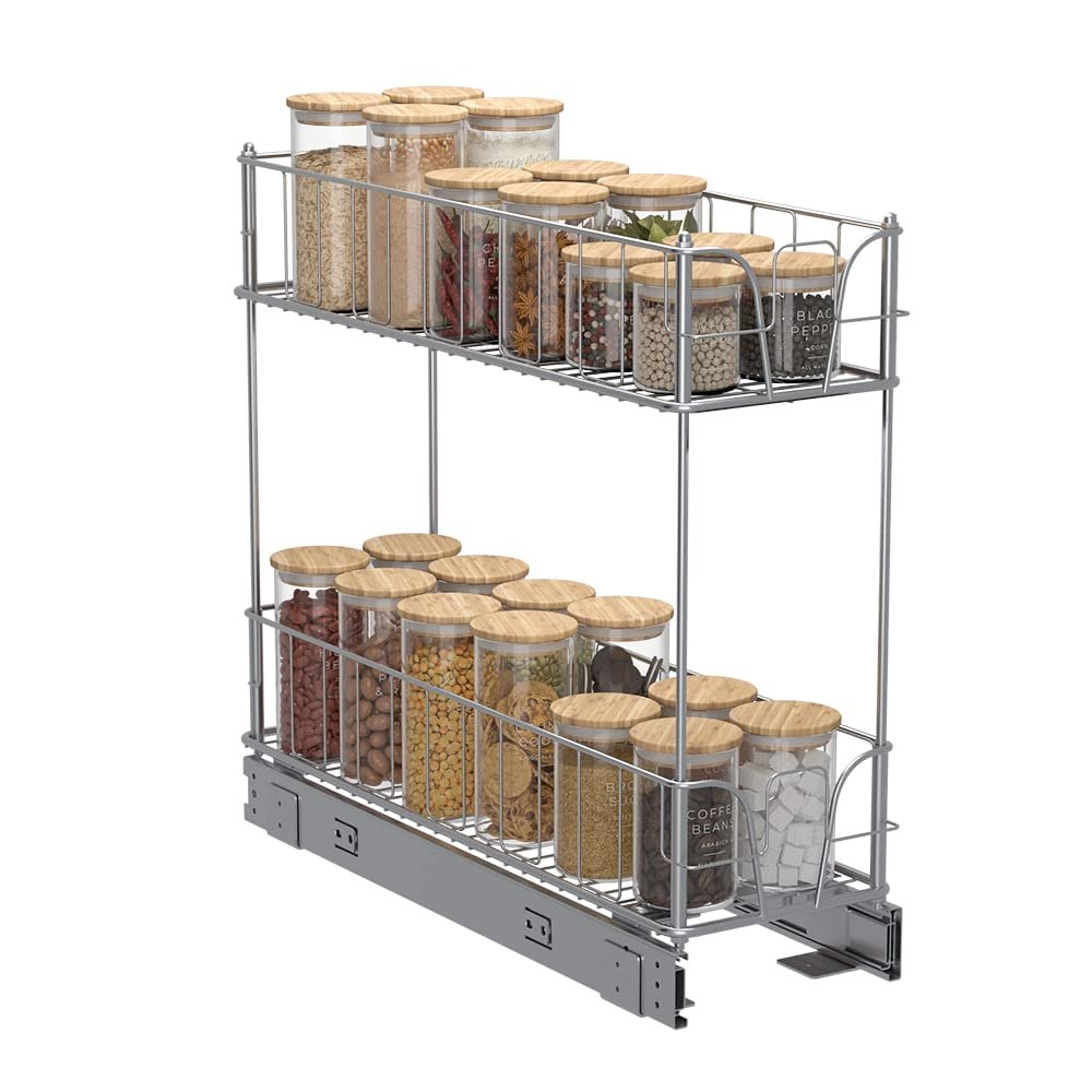 TKK Customized Cabinet Pull-Out Sliding Kitchen Cabinet Basket Seasoning Rack Magic Corner Food Cutlery Storage Space