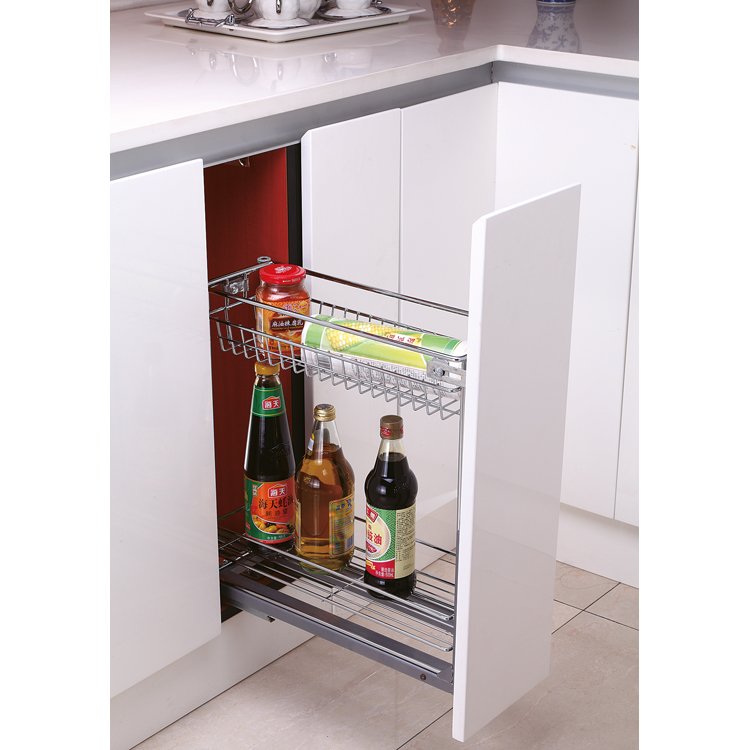 TKK Customized Cabinet Pull-Out Sliding Kitchen Cabinet Basket Seasoning Rack Magic Corner Food Cutlery Storage Space