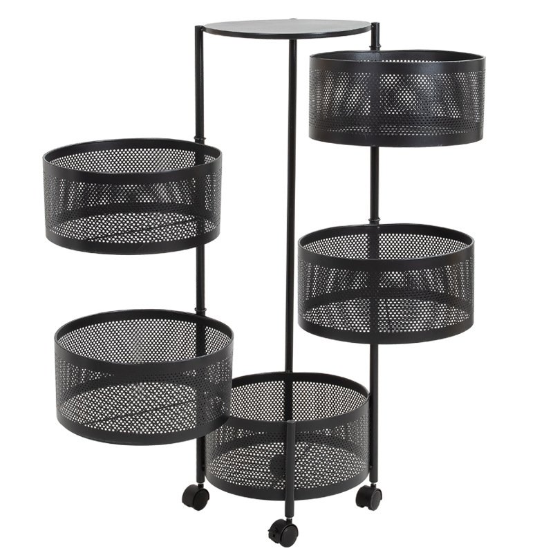 Five Tier Breathable Mesh Basket Vegetable Fruit Pots Snacks Storing Kitchen With Drawers Mobile Storage Organiser Trolley