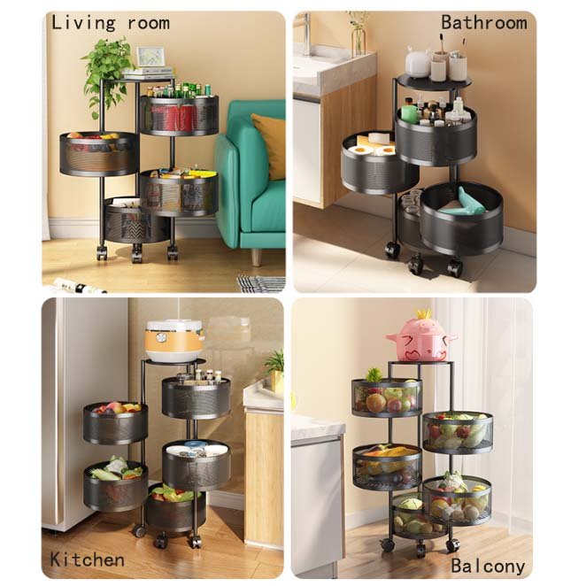 Five Tier Breathable Mesh Basket Vegetable Fruit Pots Snacks Storing Kitchen With Drawers Mobile Storage Organiser Trolley