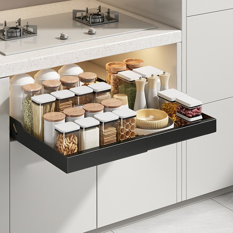 Pull Out Cabinet Organizers Expandable Slide Out Drawers Fixed With Adhesive Film Storage Racks Holders