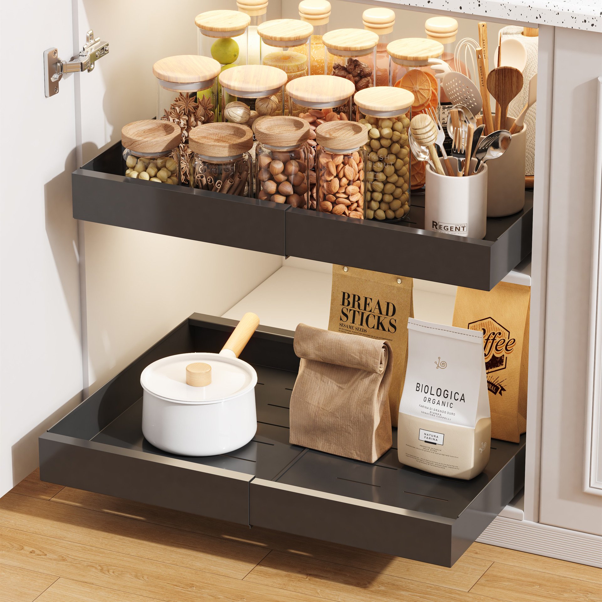 Pull Out Cabinet Organizers Expandable Slide Out Drawers Fixed With Adhesive Film Storage Racks Holders