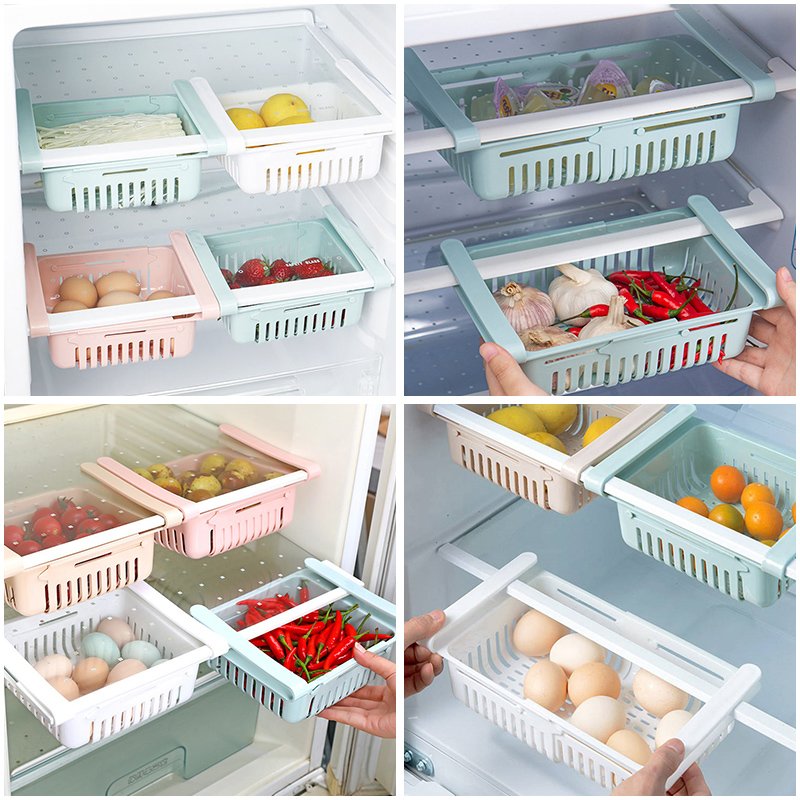 Kitchen Organizer Fridge Storage Drawer Retractable Plastic Hangable Pull Out Refrigerator Vegetable Storage Basket For Food