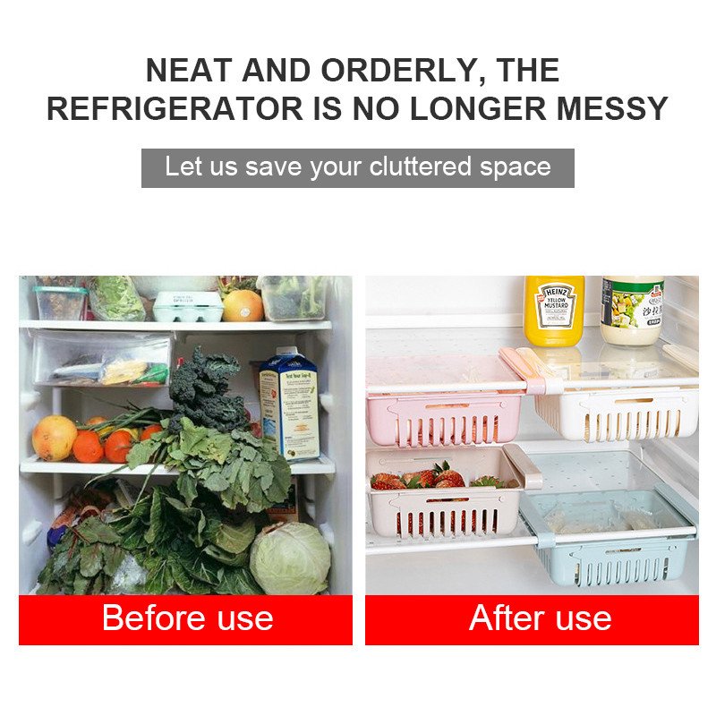 Kitchen Organizer Fridge Storage Drawer Retractable Plastic Hangable Pull Out Refrigerator Vegetable Storage Basket For Food