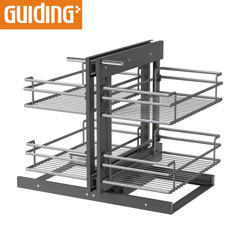 Metal Kitchen Storage Cabinet Organizer 2 Tier Metal Rack Pull-out -Soft Closing Magic Corner for Kitchen Corner