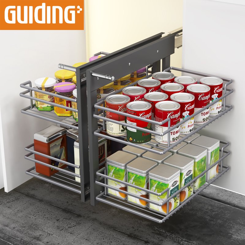 Metal Kitchen Storage Cabinet Organizer 2 Tier Metal Rack Pull-out -Soft Closing Magic Corner for Kitchen Corner