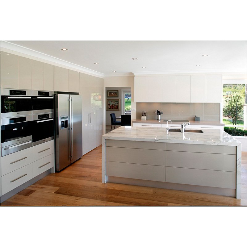 New design island KD pack matte lacquer finish German home kitchen cabinet with grey color