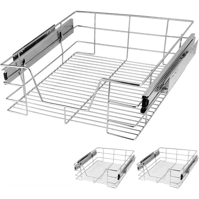 Kitchen Chrome Wire Pull Out Cabinet Organizer Pantry Basket Slide Out Cabinet Drawer for Kitchen Cabinet