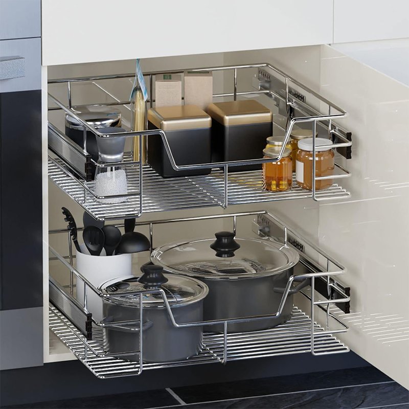 Kitchen Chrome Wire Pull Out Cabinet Organizer Pantry Basket Slide Out Cabinet Drawer for Kitchen Cabinet