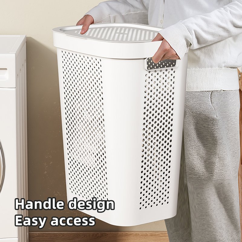 Home supplies large dirty clothing basket plastic rolling laundry Hamper with Underwear Basket Handle Wheels