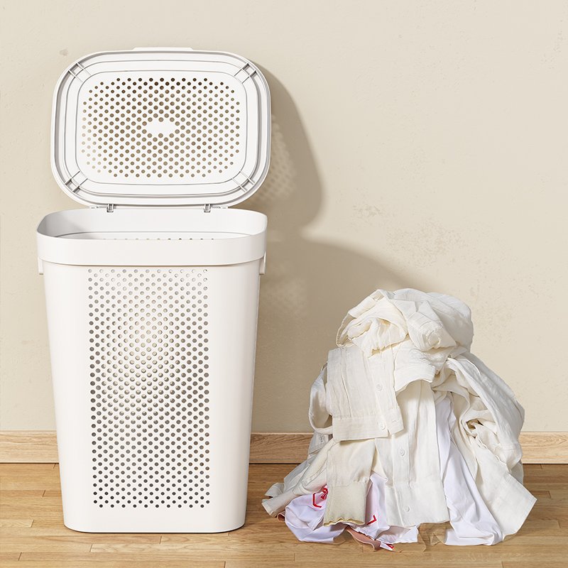 Home supplies large dirty clothing basket plastic rolling laundry Hamper with Underwear Basket Handle Wheels