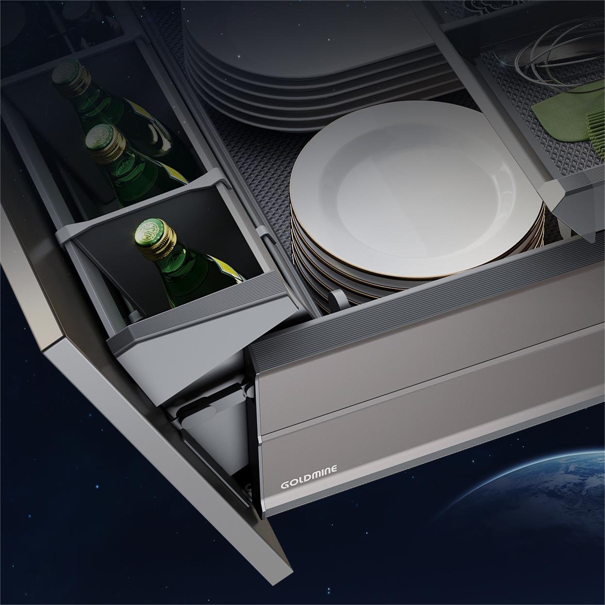 Goldmine Big storage pull out cabinet organizers Aluminum slide out pullout baskets drawers 2 tiers Sliding shelves for kitchen