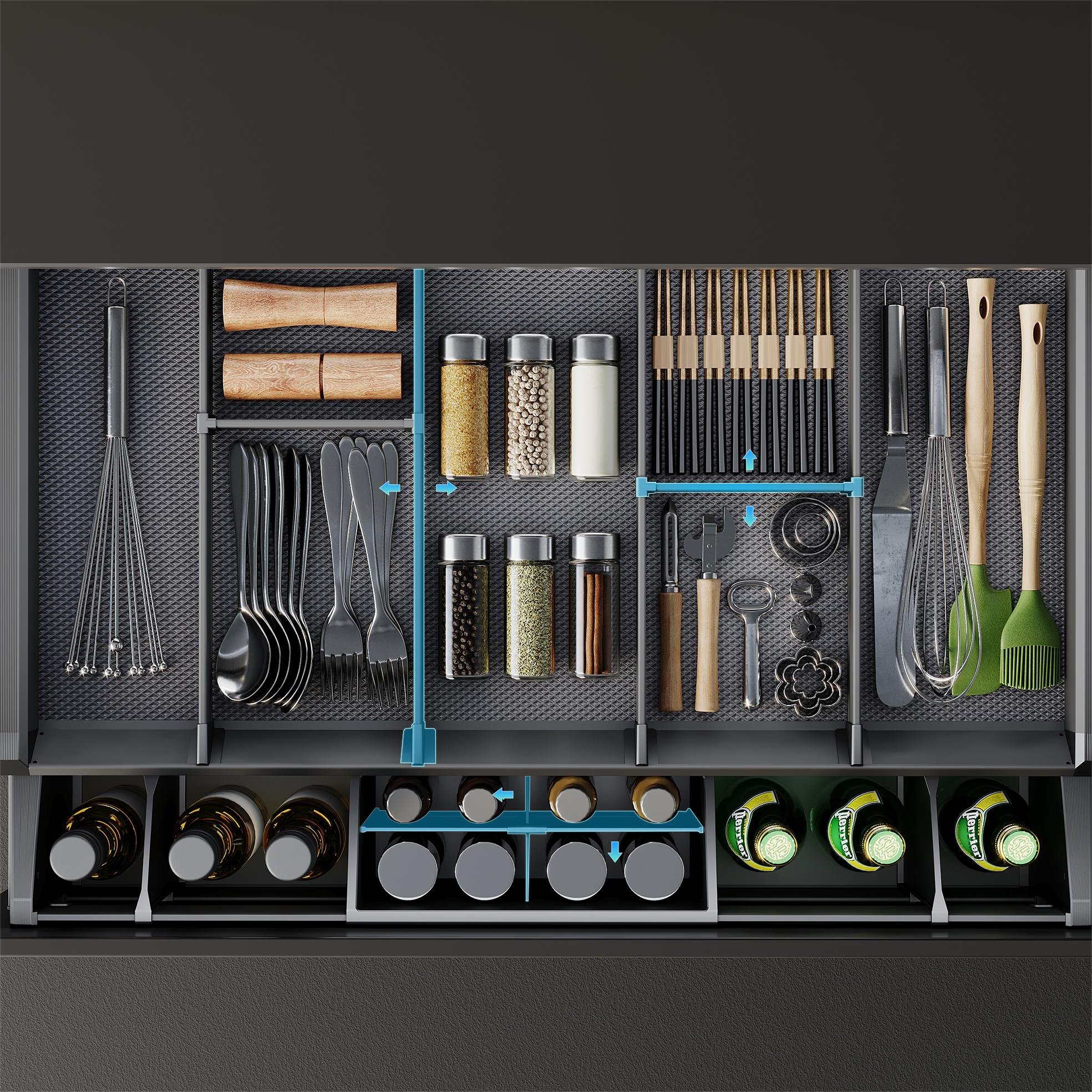 Goldmine Big storage pull out cabinet organizers Aluminum slide out pullout baskets drawers 2 tiers Sliding shelves for kitchen