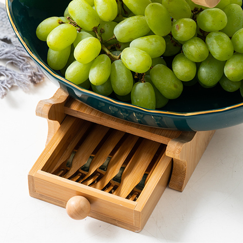 3 Tiers Fruit Basket Bamboo Stand Holder,Ceramic Countertop Dish Vegetables Candy Shelves Fruit Storage Basket