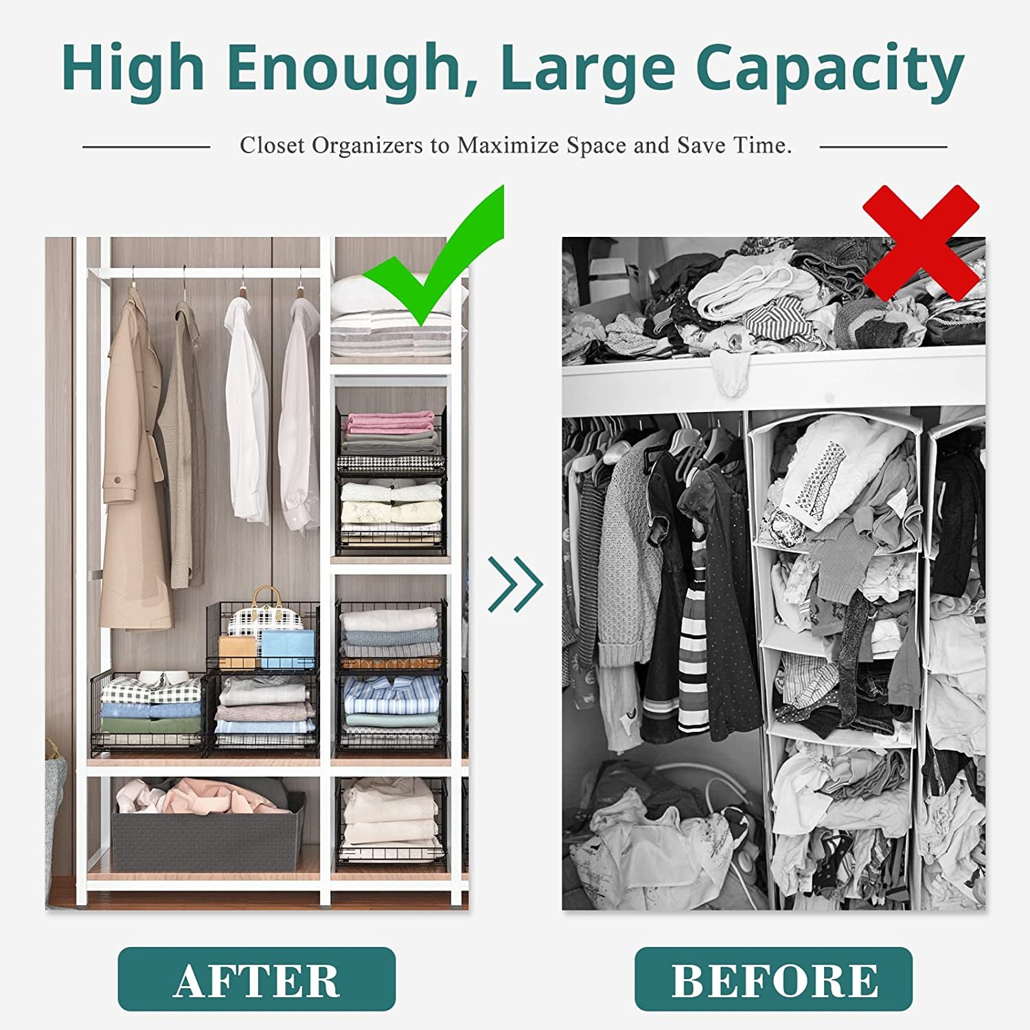 4-Tier Drawer Storage Shelves Stackable Metal Mesh Pull Out Storage Boxes Basket Wardrobe Sliding Closet Organizers