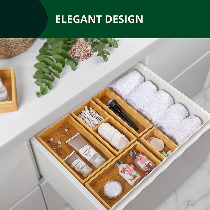 Luxury Bamboo Drawer Organizer Storage Box, Bin Set - Jewelry Organizer Trays - Multi-Use Drawer Organizer for Kitchen, Bathroom
