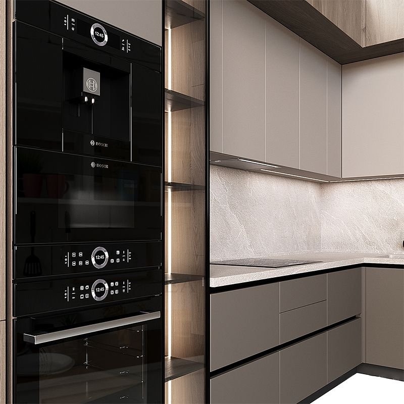 Kitchen and Bath Modern Design Metal Laminate Glossy Kitchen Cabinets Made In China
