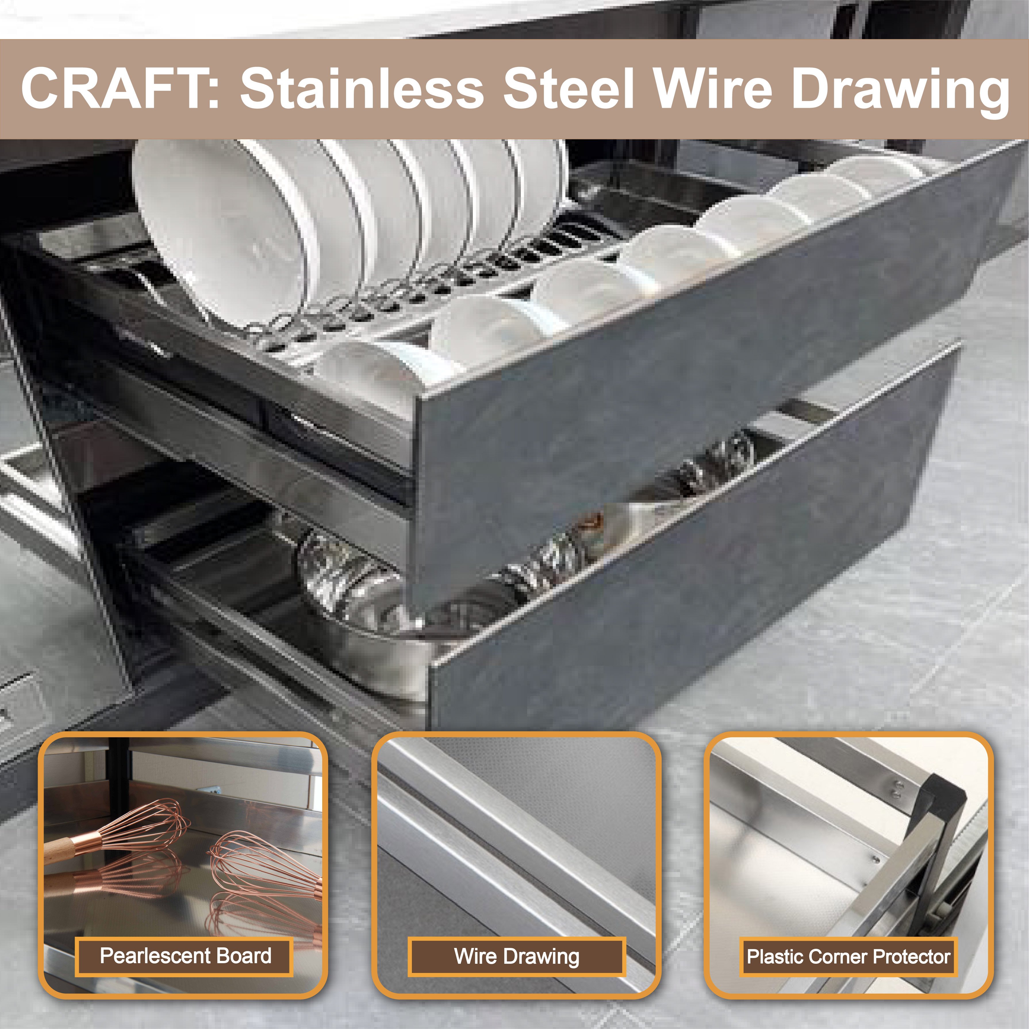 Kitchen Hardware Expandable Multi-functional Pull Out Drawer Sliding Cabinet Cutlery Organizer Tray SS 3 Sides Flat Basket