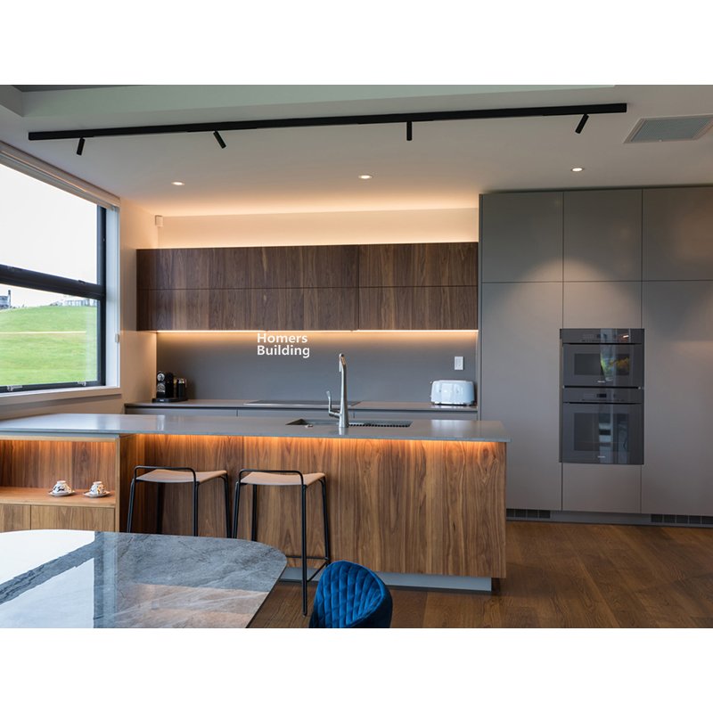 Black Walnut Veneer Finish Kitchen Cabinet RTA Custom Cupboards With Soft Closing Drawers And Hinges