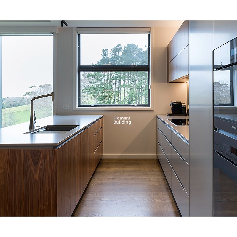 Black Walnut Veneer Finish Kitchen Cabinet RTA Custom Cupboards With Soft Closing Drawers And Hinges
