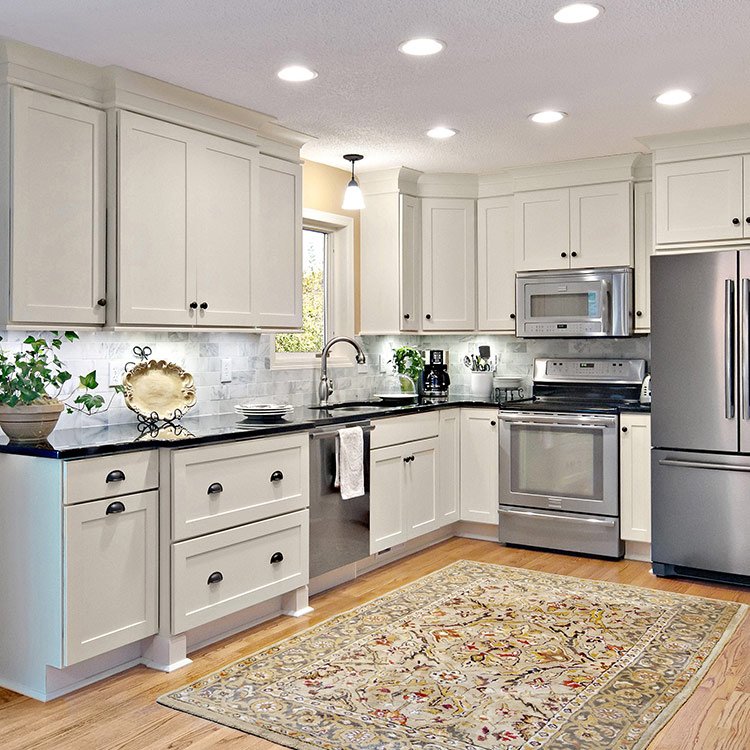 Modern high gloss white cheap kitchen units with wood for sale corner cupboard laminate cream kitchen cabinets
