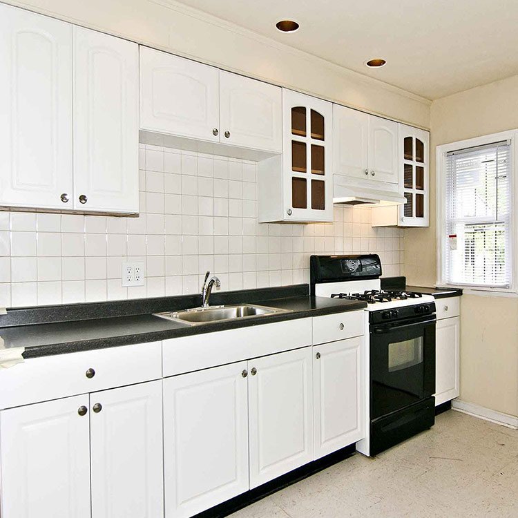 Modern high gloss white cheap kitchen units with wood for sale corner cupboard laminate cream kitchen cabinets