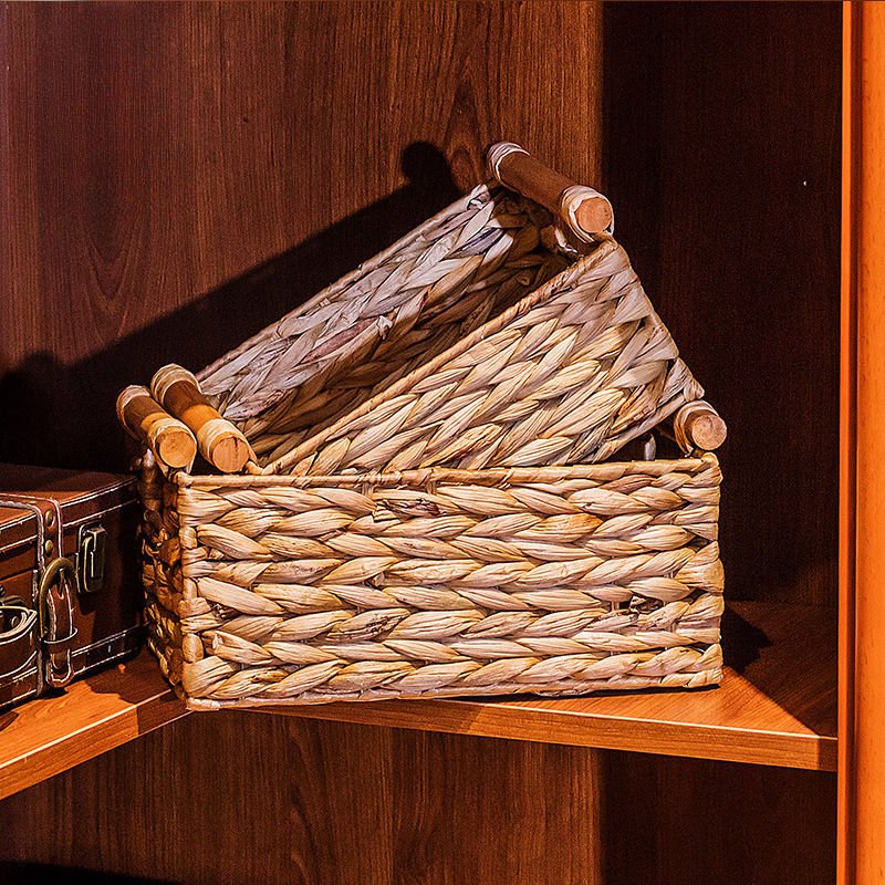 Household Exquisite Bedroom Storage Container Seagrass Basket With Handles Durable Water Hyacinth Basket