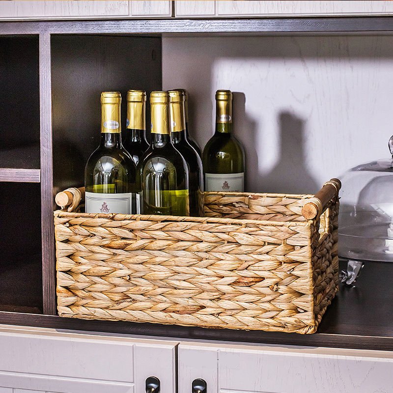 Household Exquisite Bedroom Storage Container Seagrass Basket With Handles Durable Water Hyacinth Basket