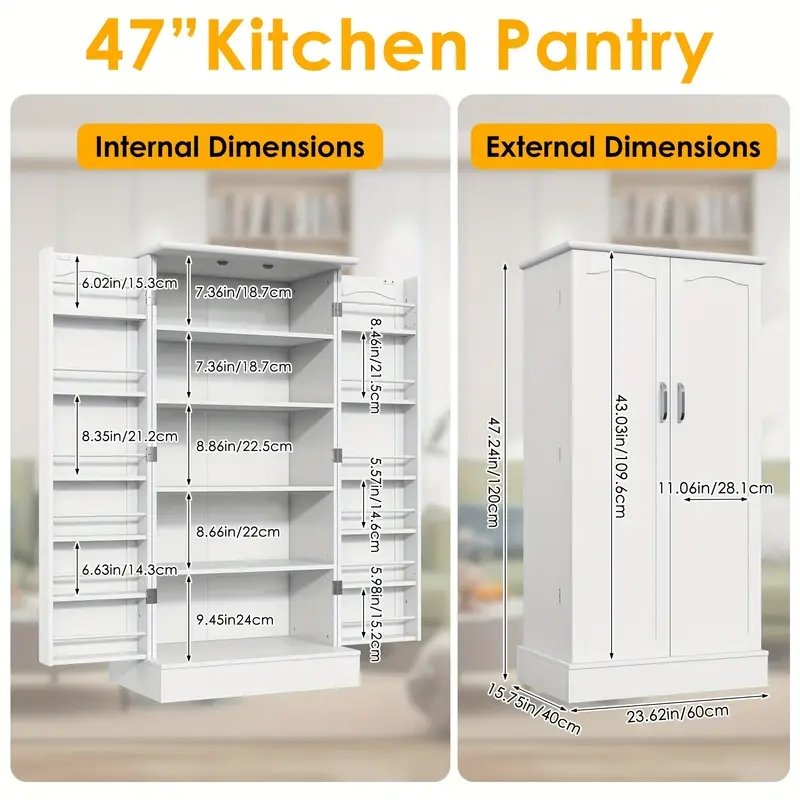 New Adjustable Shelves Buffet Cupboards Sideboard 47 Inches Kitchen Pantry Storage Cabinet Kitchen Pantry Cabinet for Kitchen