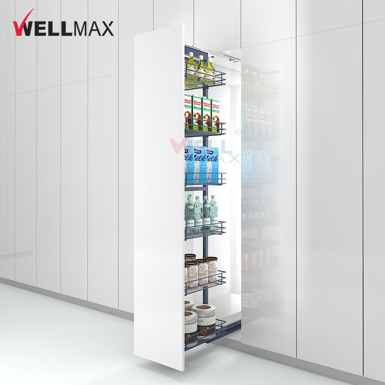 WELLMAX Pantry Organizer Cabinet Soft-Close Slide Tandem Tall Pull Out Larder Unit Basket For Kitchen Storage