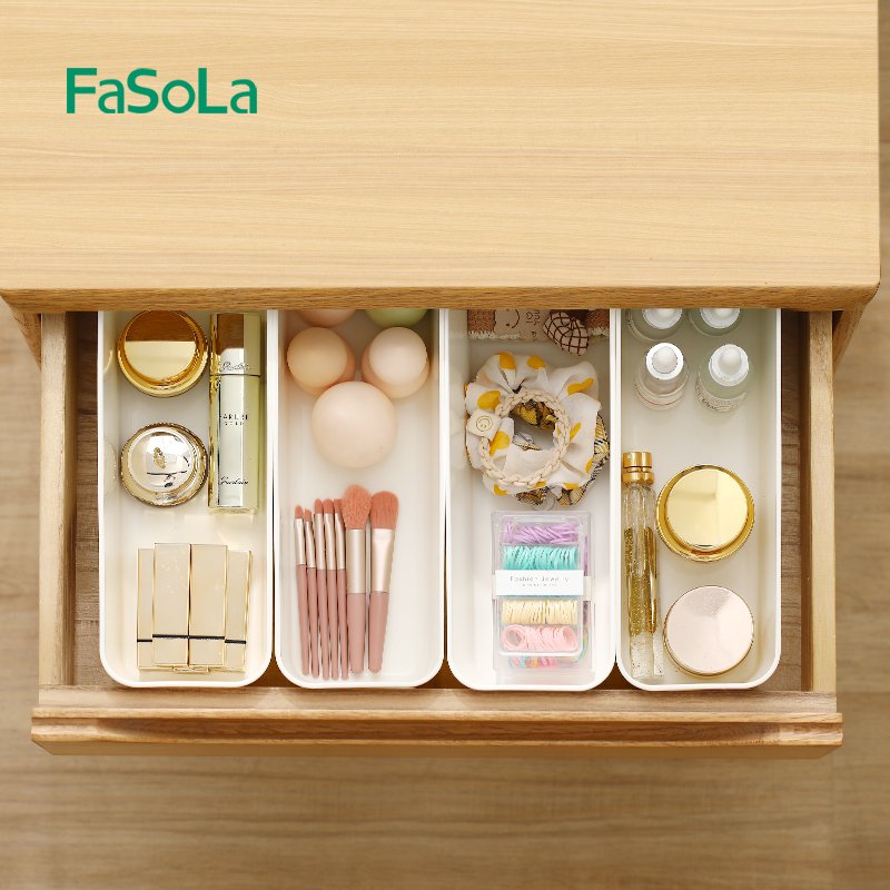 FaSoLa Desktop Drawer Storage Box Container Cosmetics Snacks Storage Basket for Bathroom Kitchen Plastic Storage Bin with Handle