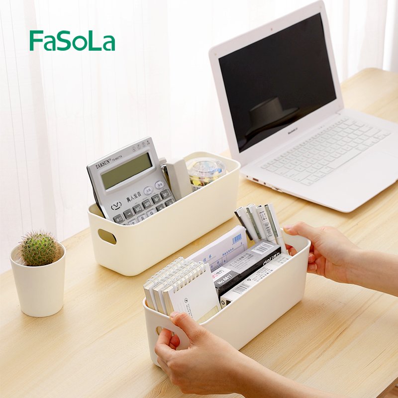 FaSoLa Desktop Drawer Storage Box Container Cosmetics Snacks Storage Basket for Bathroom Kitchen Plastic Storage Bin with Handle