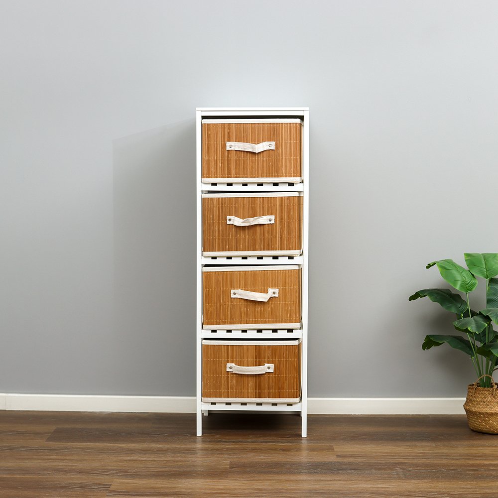 Narrow Storage Cabinet with Baskets Side End Table Nightstand Bedside Table with Pull Out 3 Bins Home Decor Chest of Drawers
