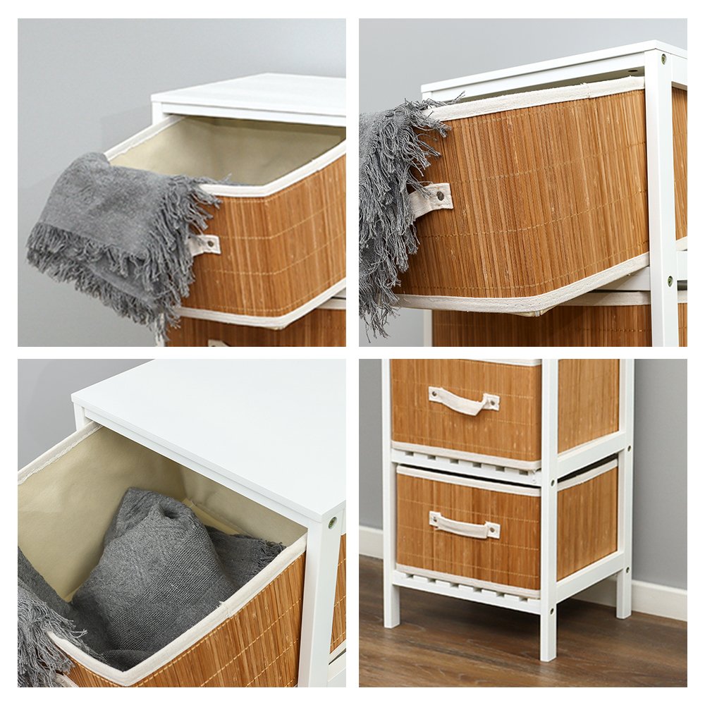 Narrow Storage Cabinet with Baskets Side End Table Nightstand Bedside Table with Pull Out 3 Bins Home Decor Chest of Drawers