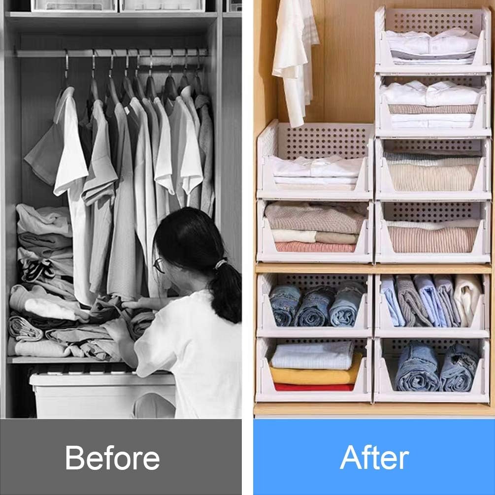 Home Closet Organizer Wardrobe Storage Box Folding Plastic Drawer Organizer Stackable Shelf Baskets Stackable Shelf Baskets