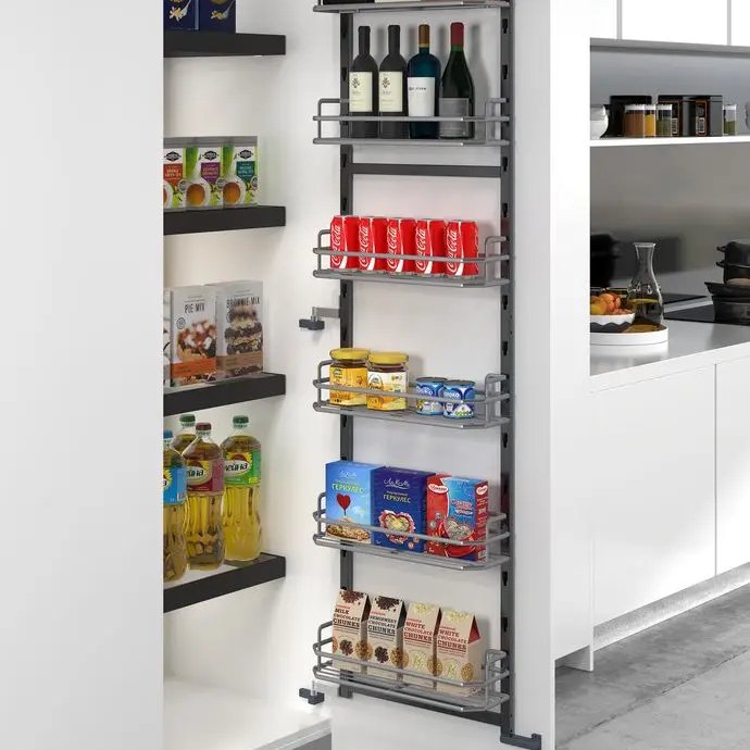 Factory Kitchen Pantry Organizer Cabinet Swivel Steel Soft Closing Sliding Larder Tall Unit Pull Out Basket