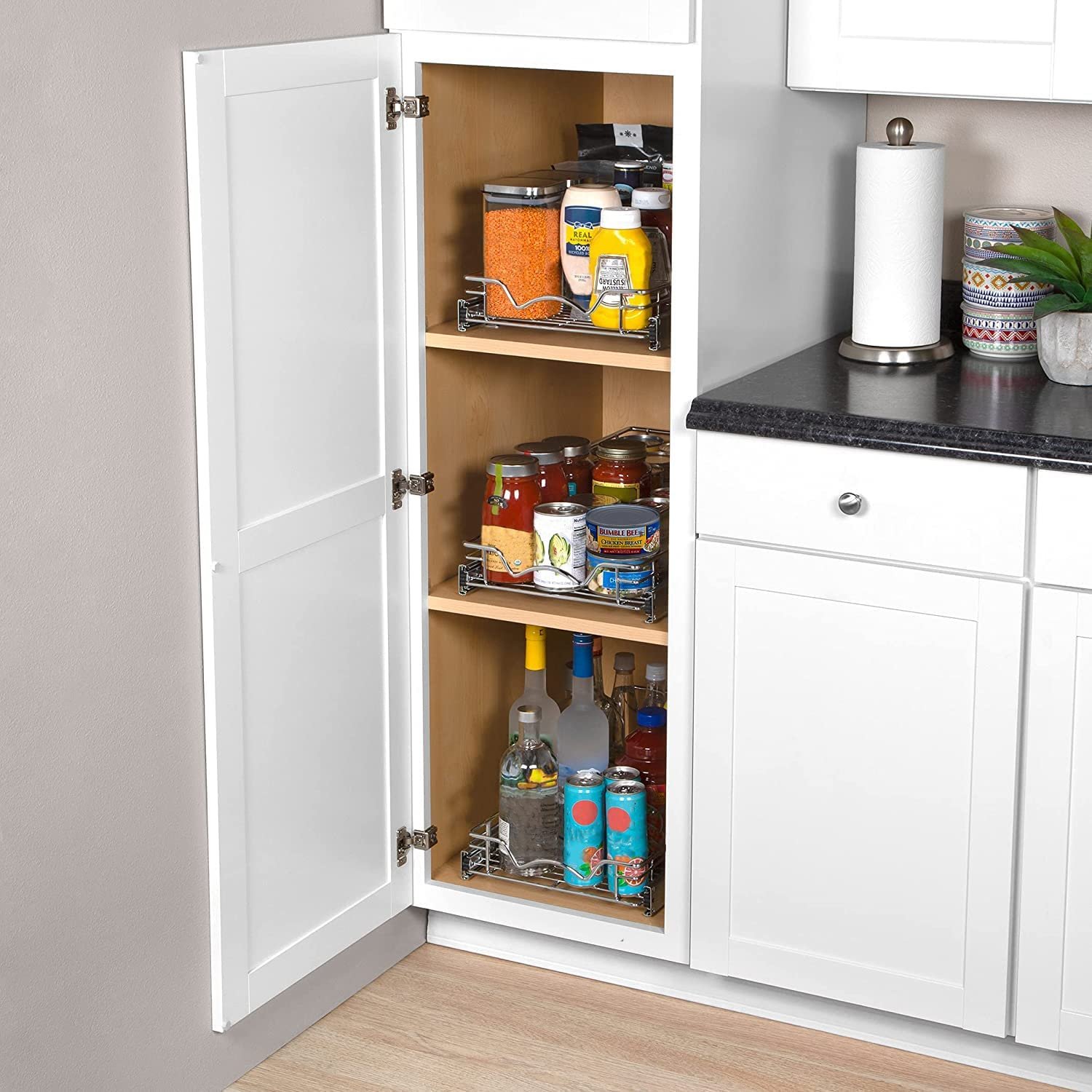 Steel metal storage pull-out cabinet drawer organizer sliding shelves