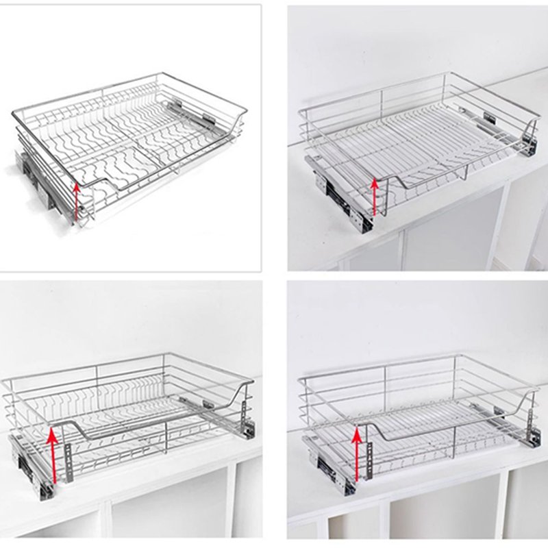 2pc Ball-Bearing System Under Sink Sliding Pull Out Drawer Cabinet Organizer Rack 2 Tier Under Sliding Wire Basket with Slides