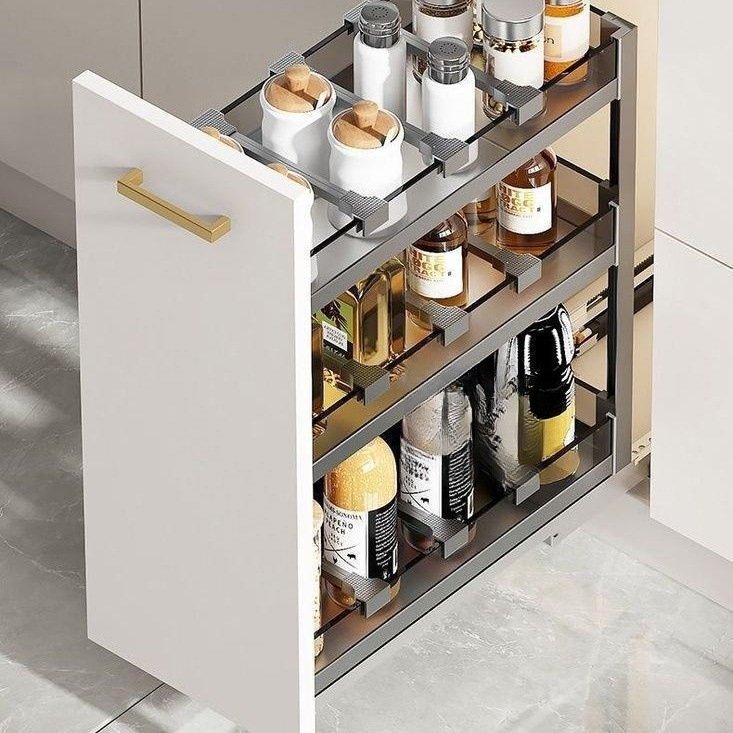 Kitchen cabinet Narrow cabinet drawer type double pull storage condiments storage glass condiment basket