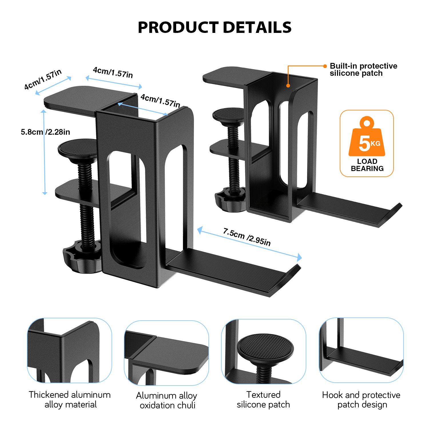 Metal Desk Side Storage Organizer Laptop Clamp No Drill Desk Shelf Mount Hanging Office Essentials Desktop Drawer Organizer
