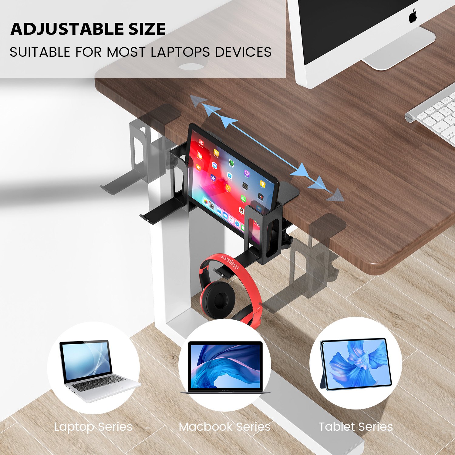 Metal Desk Side Storage Organizer Laptop Clamp No Drill Desk Shelf Mount Hanging Office Essentials Desktop Drawer Organizer