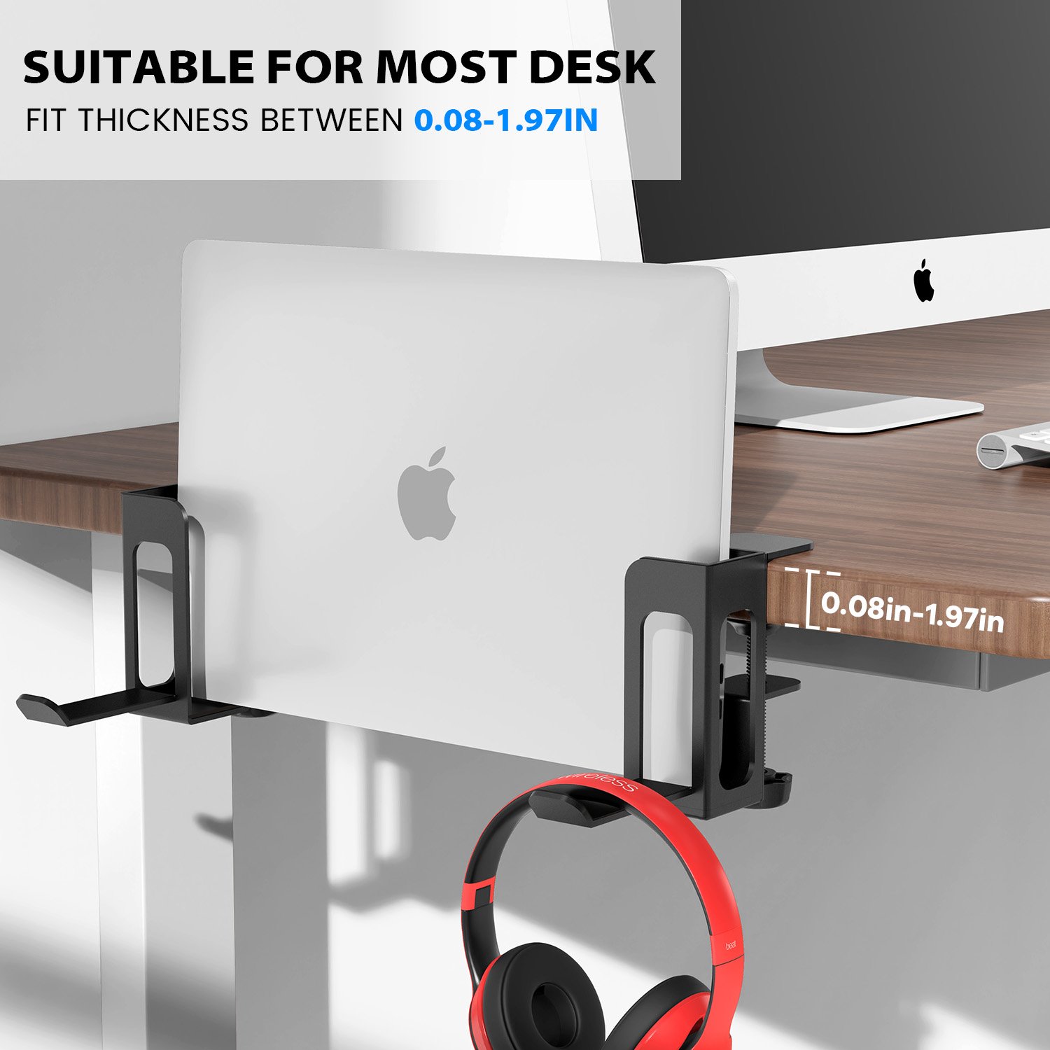 Metal Desk Side Storage Organizer Laptop Clamp No Drill Desk Shelf Mount Hanging Office Essentials Desktop Drawer Organizer