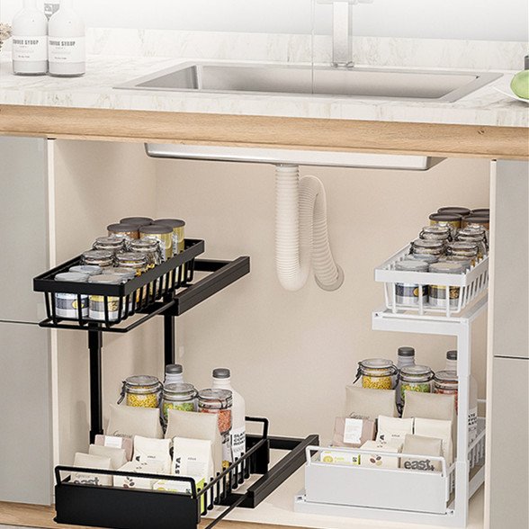 GOURMAID Under Sink Organizer 2 Tier Pull Out Sliding Out Basket