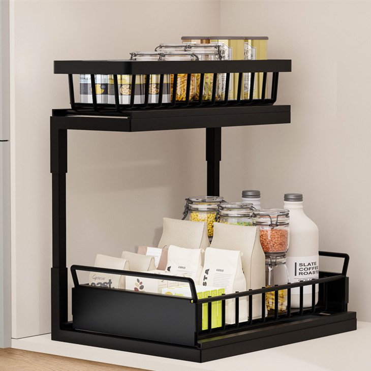 GOURMAID Under Sink Organizer 2 Tier Pull Out Sliding Out Basket